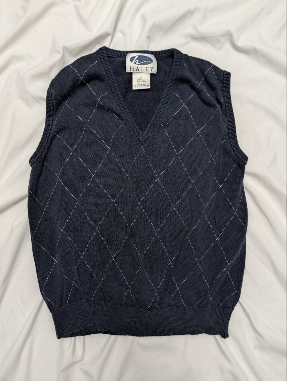 Vintage Haley Argyle Sweater Vest Men's M Navy Silk Cotton V-Neck Preppy